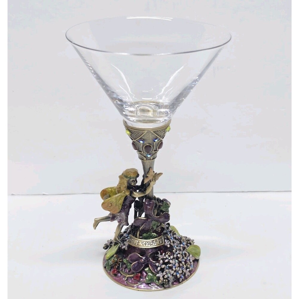 Kirks Folly 'Best Wishes' Goblet Martini Glass In Box Fairy Jeweled Rhinestones